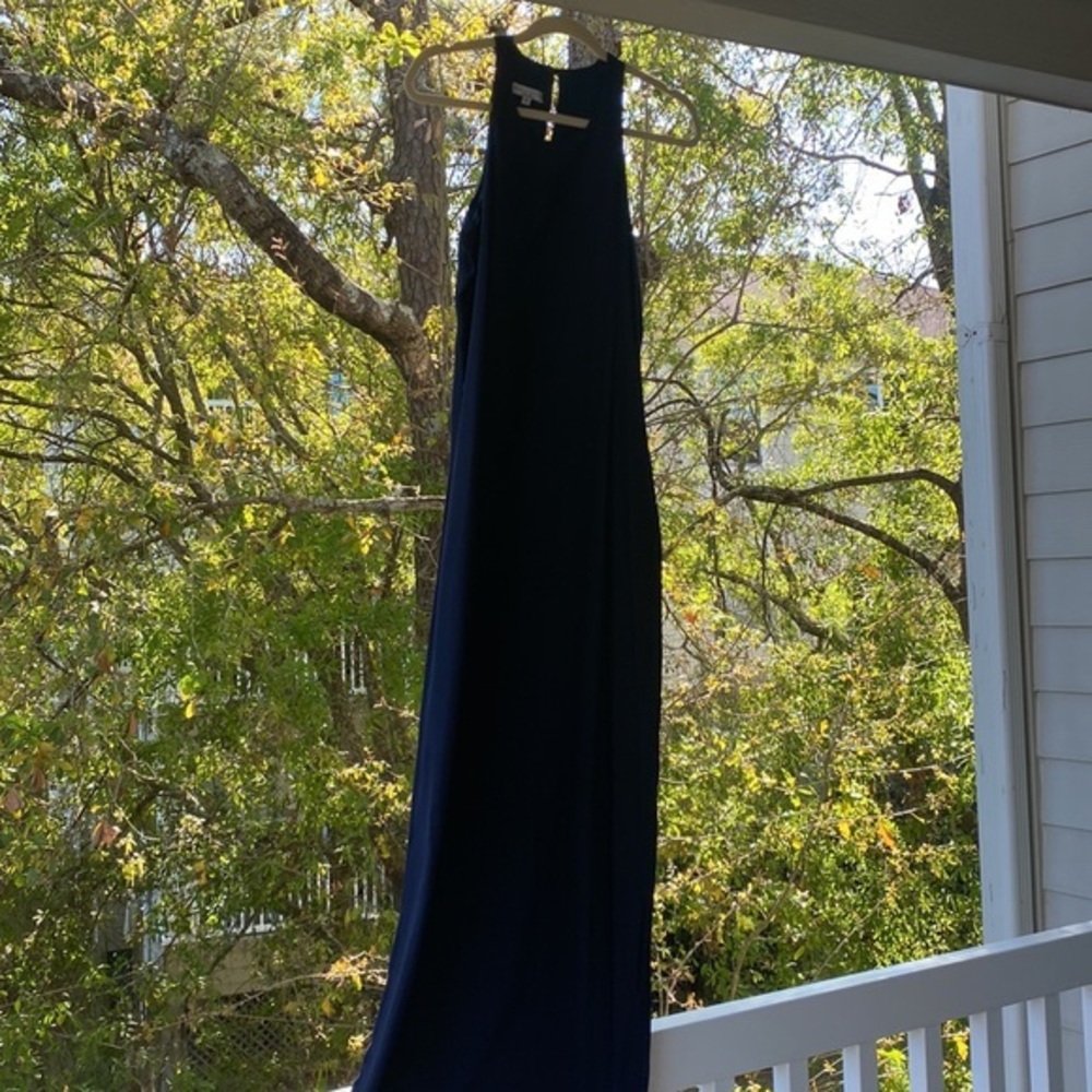 Natalie Deayala Navy Blue Silk Maxi Dress - Size Medium